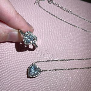 Heart ring matching necklace set